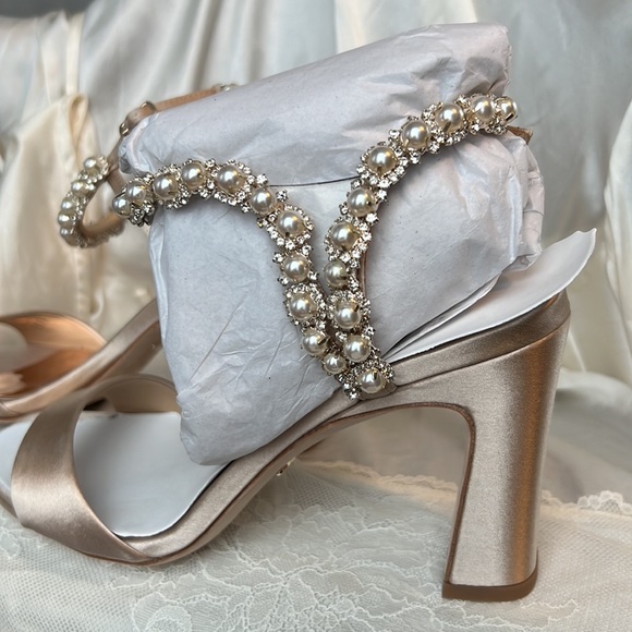 Badgley Mischka Korina Block Heels in Nude Satin - Picture 7 of 11